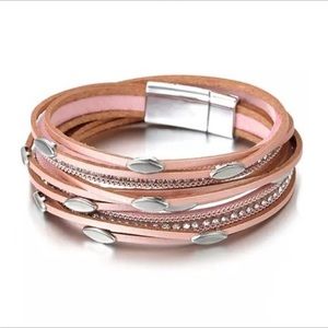 Genuine leather pink wrap bracelet with magnetic closure. New